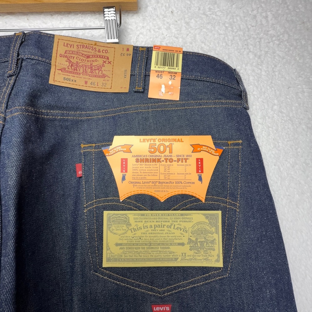 Levis 501 Original Shrink-To-Fit Jeans Dark Wash Denim 46x32 NWT 0501-0000